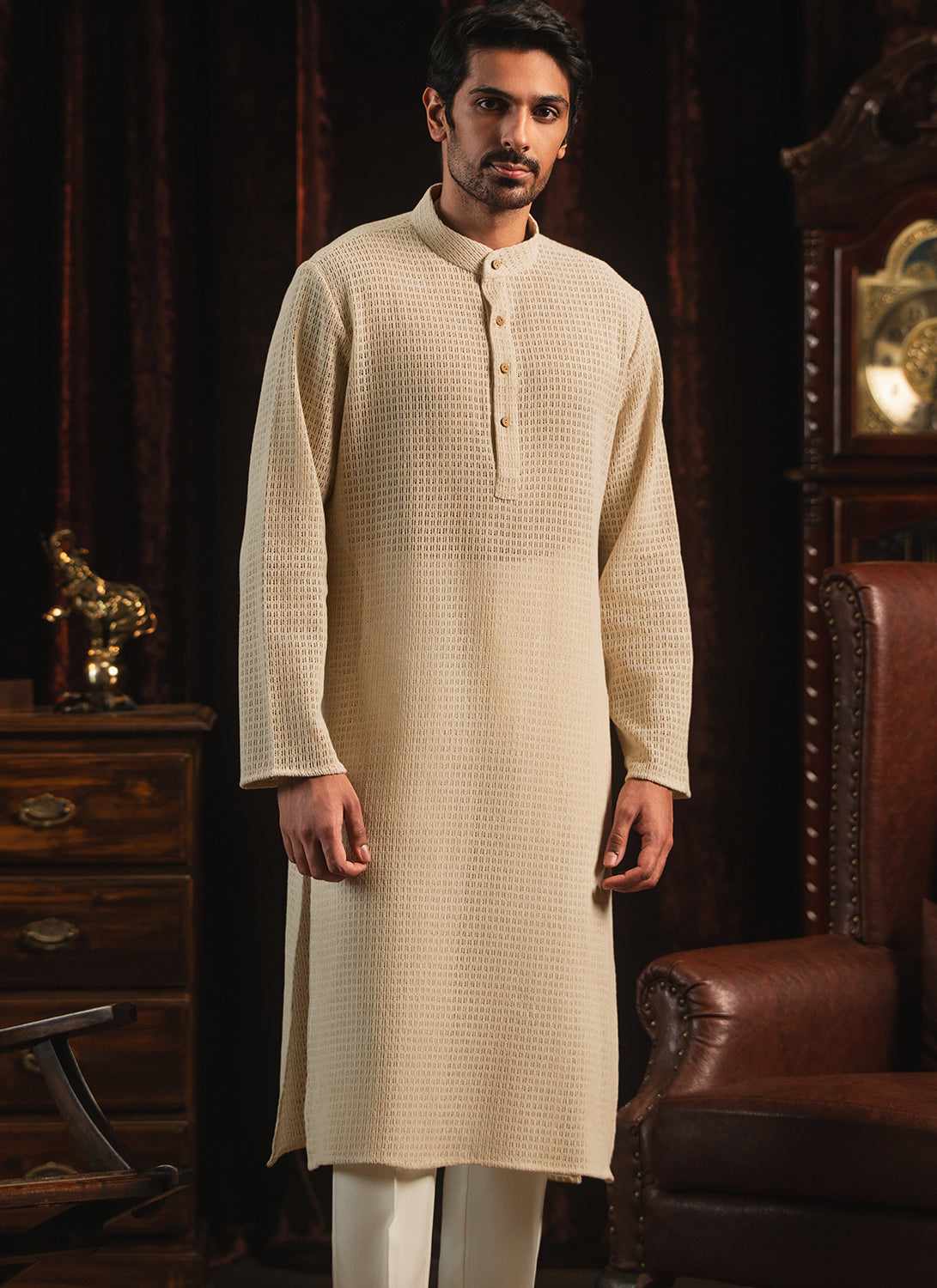 Ivory Knitted Cotton Kurta Set