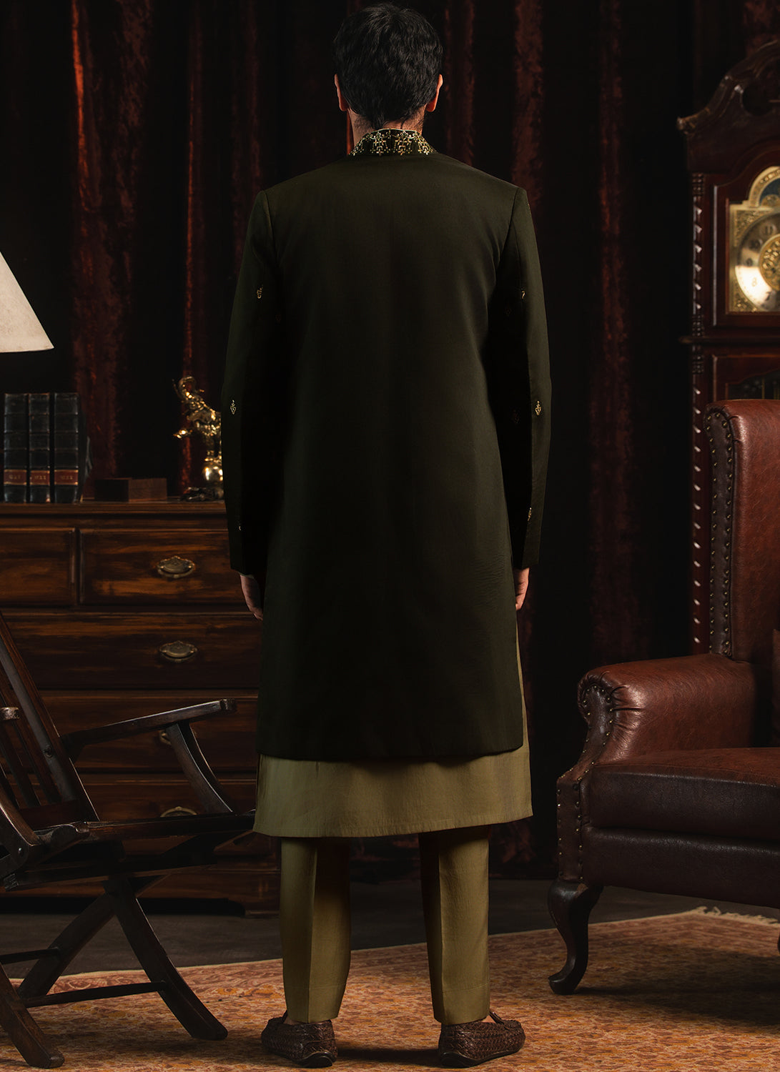 Green Embroidered Sherwani Set