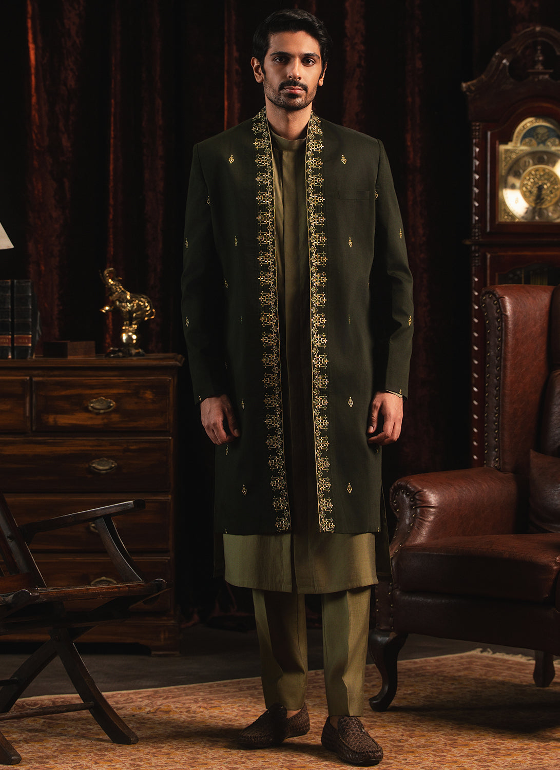 Green Embroidered Sherwani Set