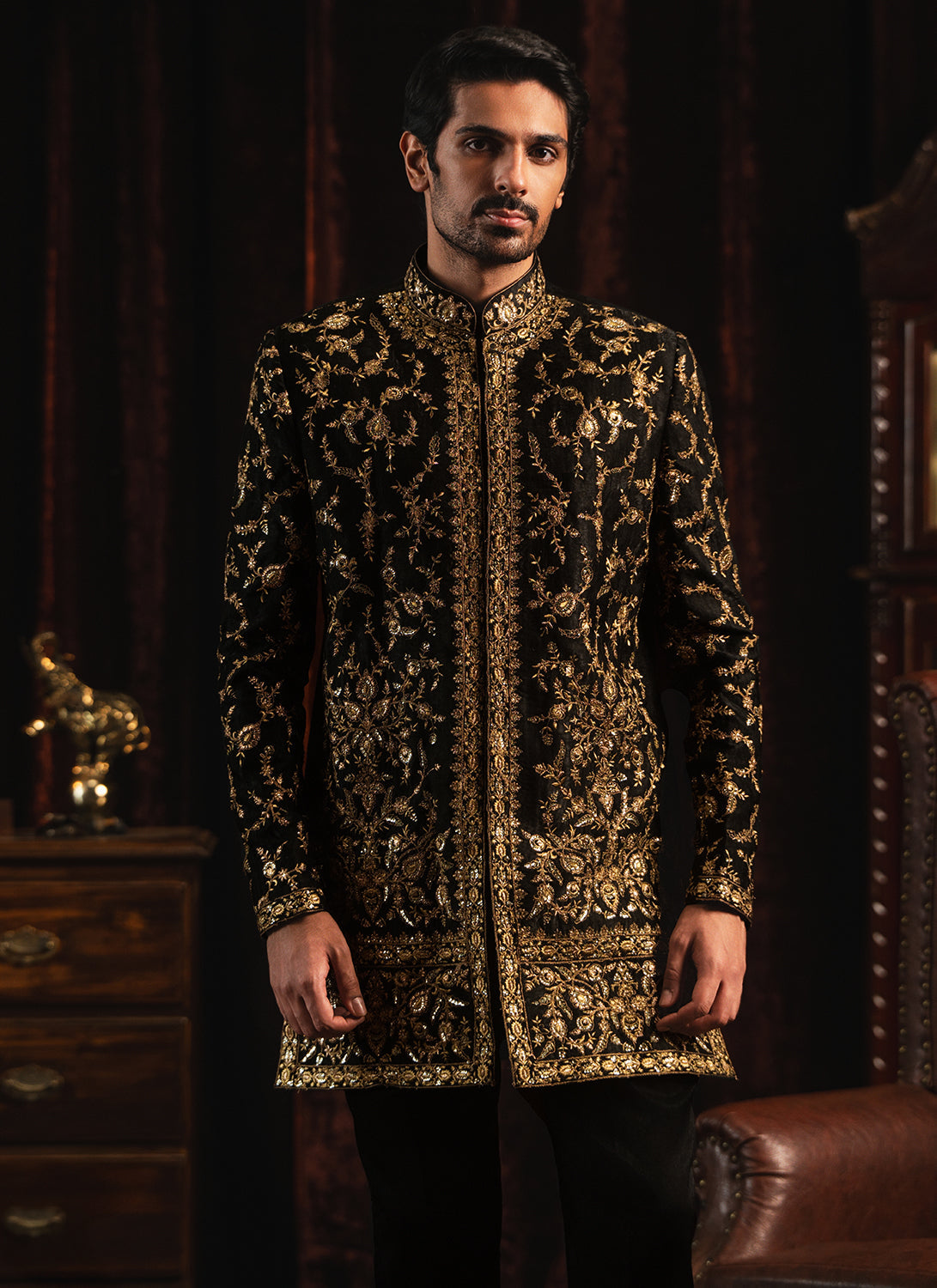 Black and Gold Embroidered Sherwani