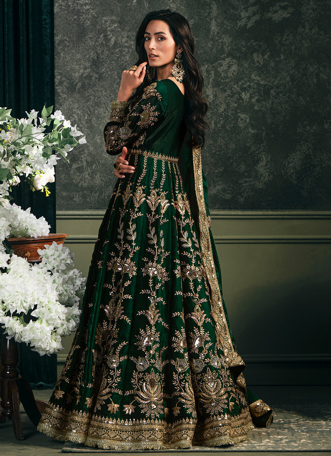 Green Embroidered Silk Anarkali
