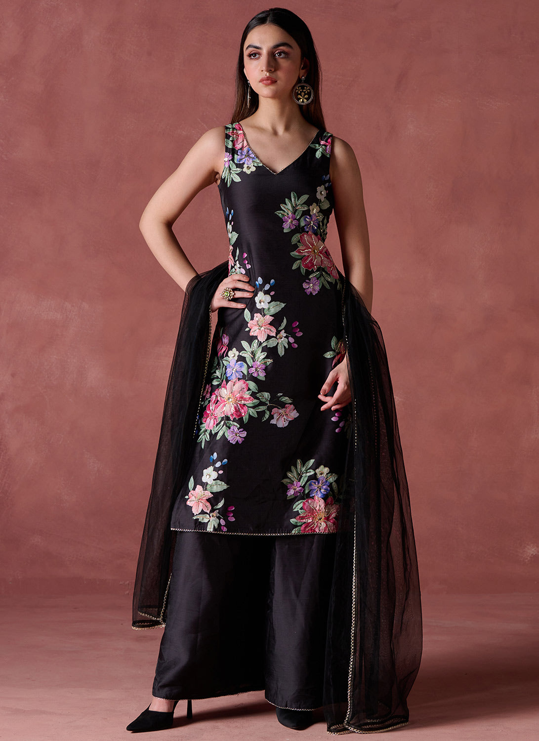 black palazzo dress for women Black Heavy Embroidered Stylish Palazzo Suit