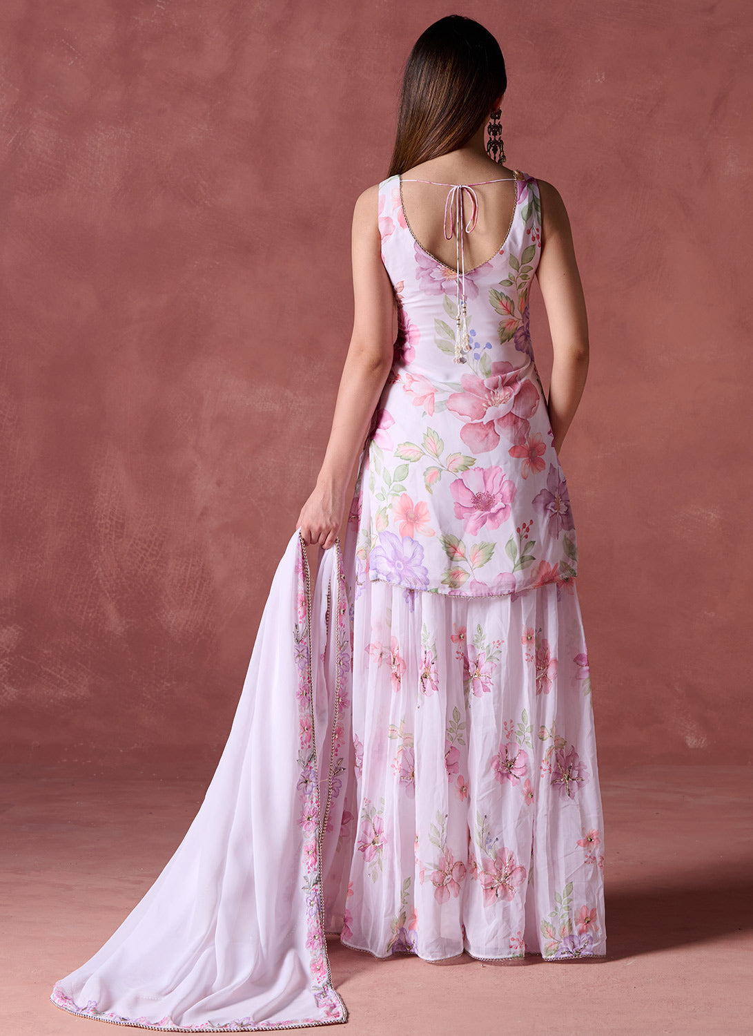 White Multicolor Floral Printed Georgette Sharara Suit