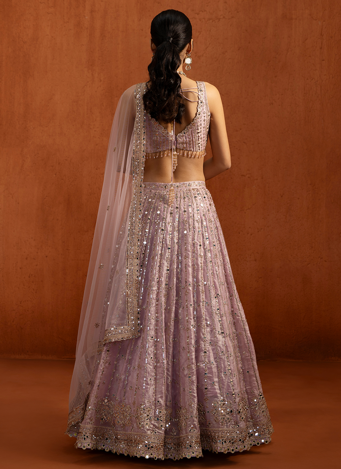 Lilac Embroidered Satin Lehenga