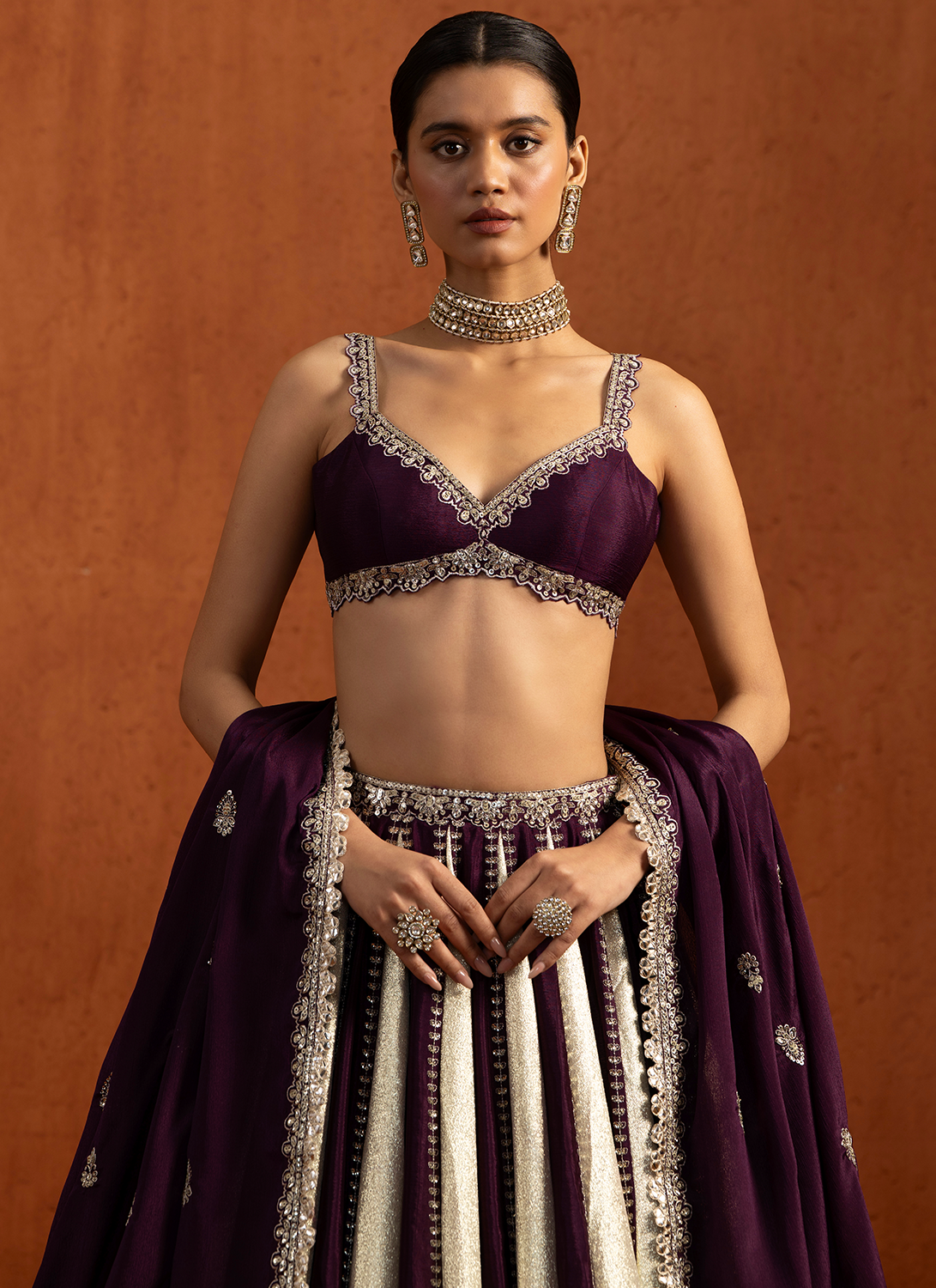 Wine Multicolor Embroidered Lampi Lehenga