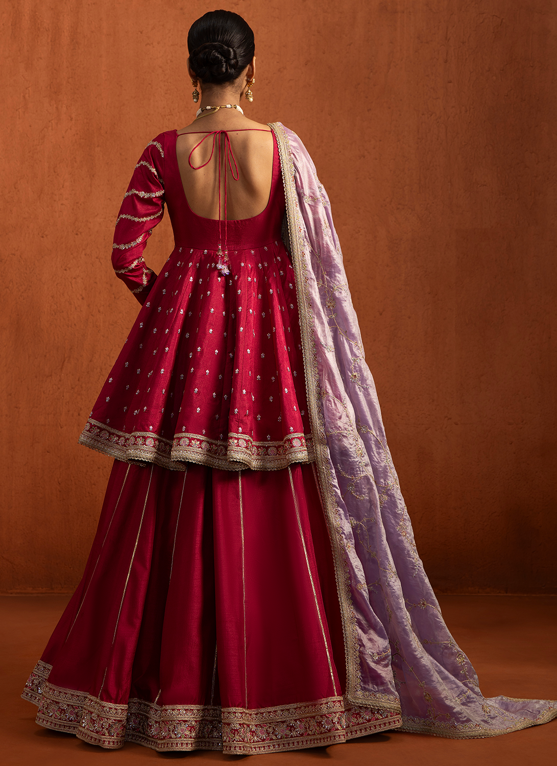 Hot Pink Embroidered Peplum Style Lehenga
