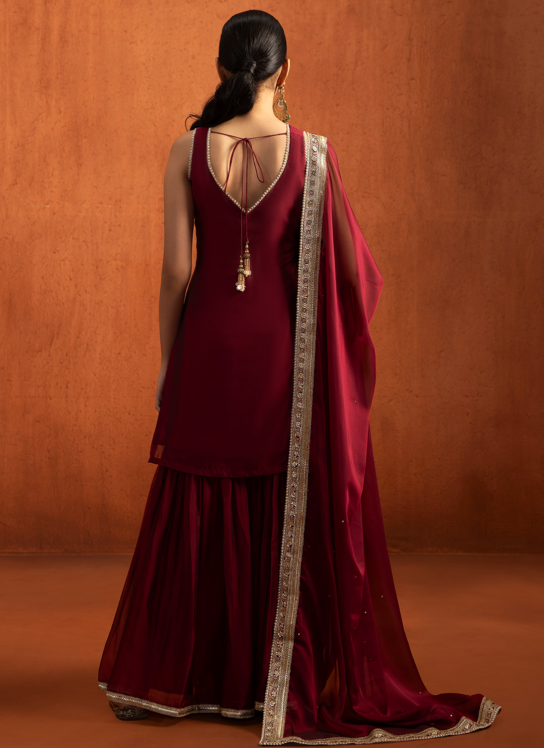 Red Embroidered Silk Gharara Suit