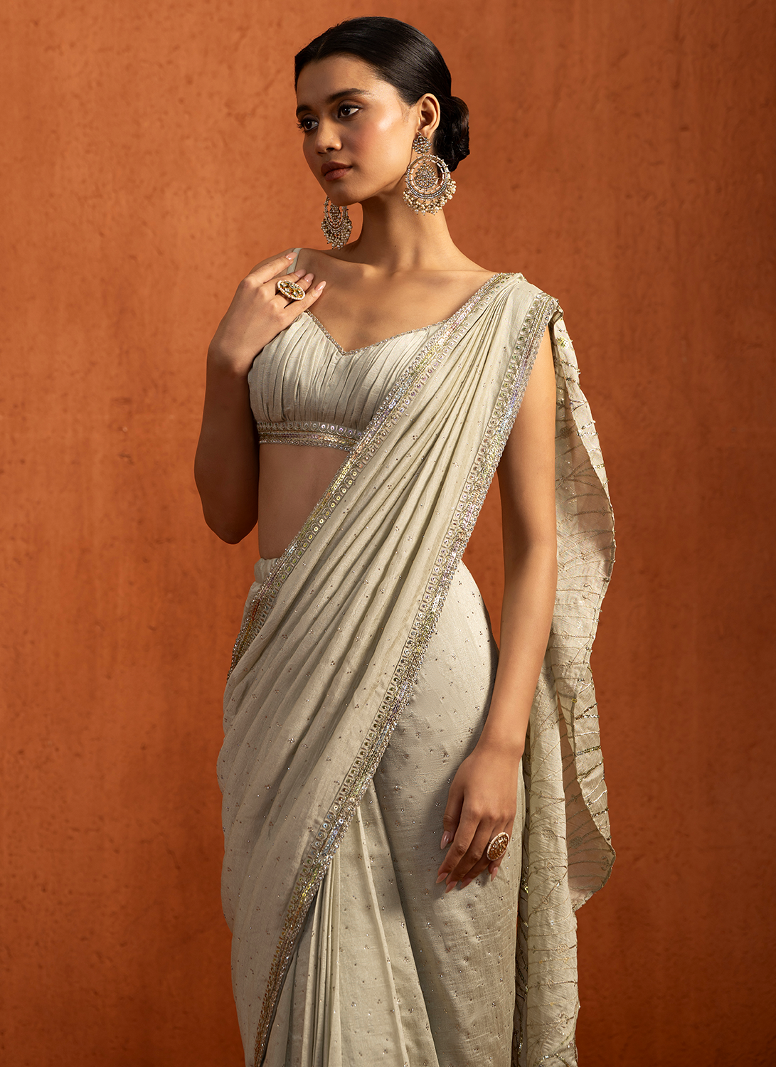 Sage Green Embroidered Silk Saree
