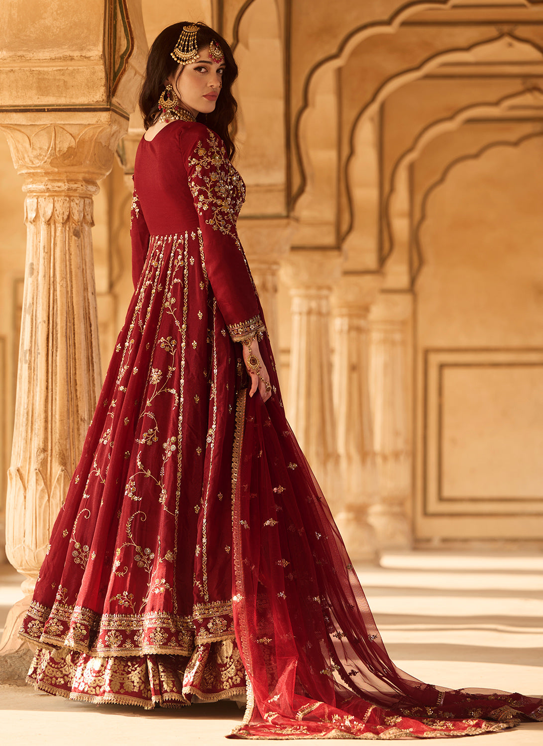 Maroon Embroidered Georgette Anarkali