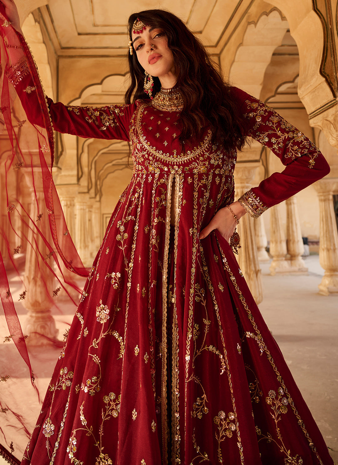 Maroon Embroidered Georgette Anarkali