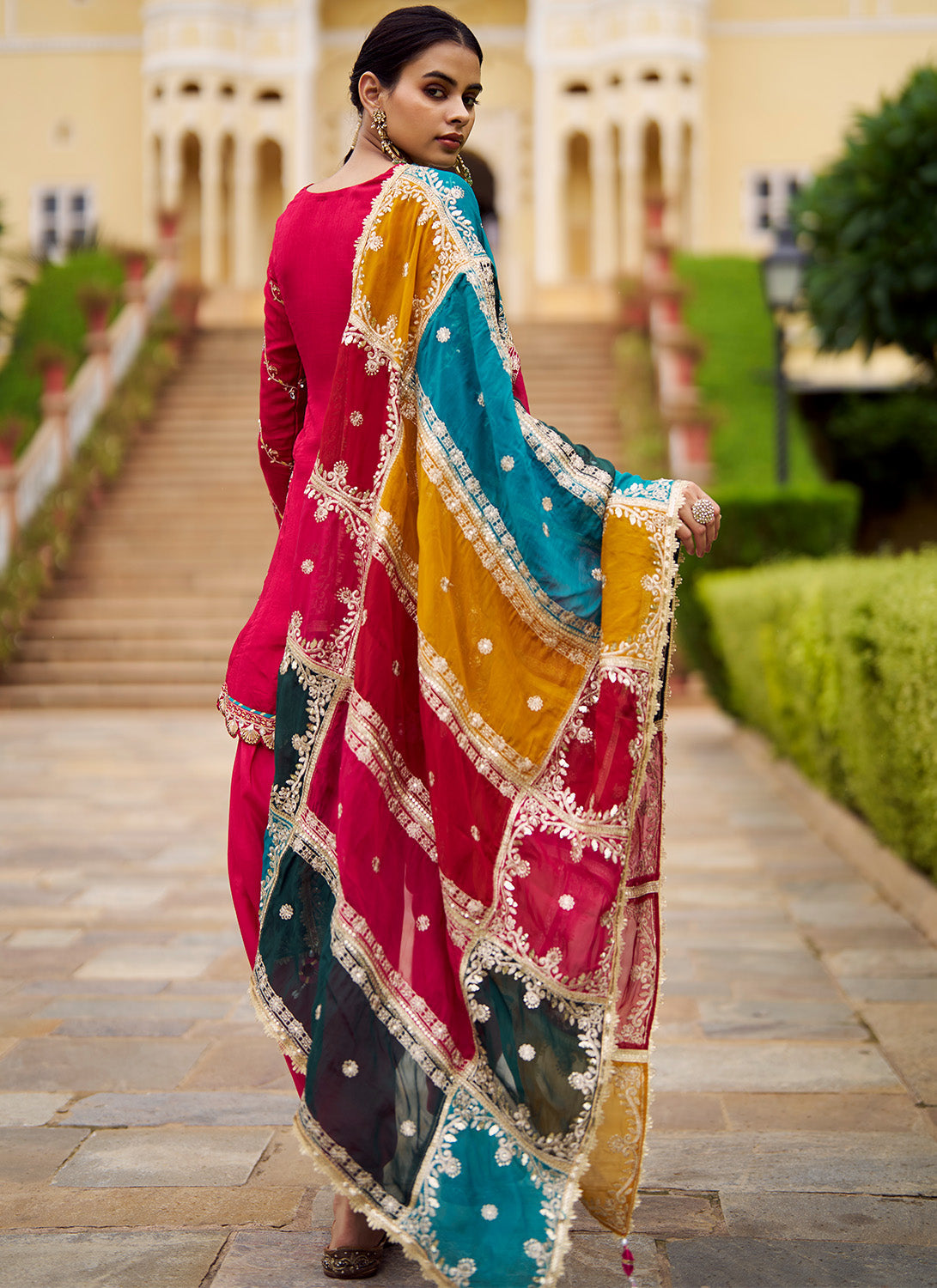Pink Embroidered Viscose Silk Punjabi Suit