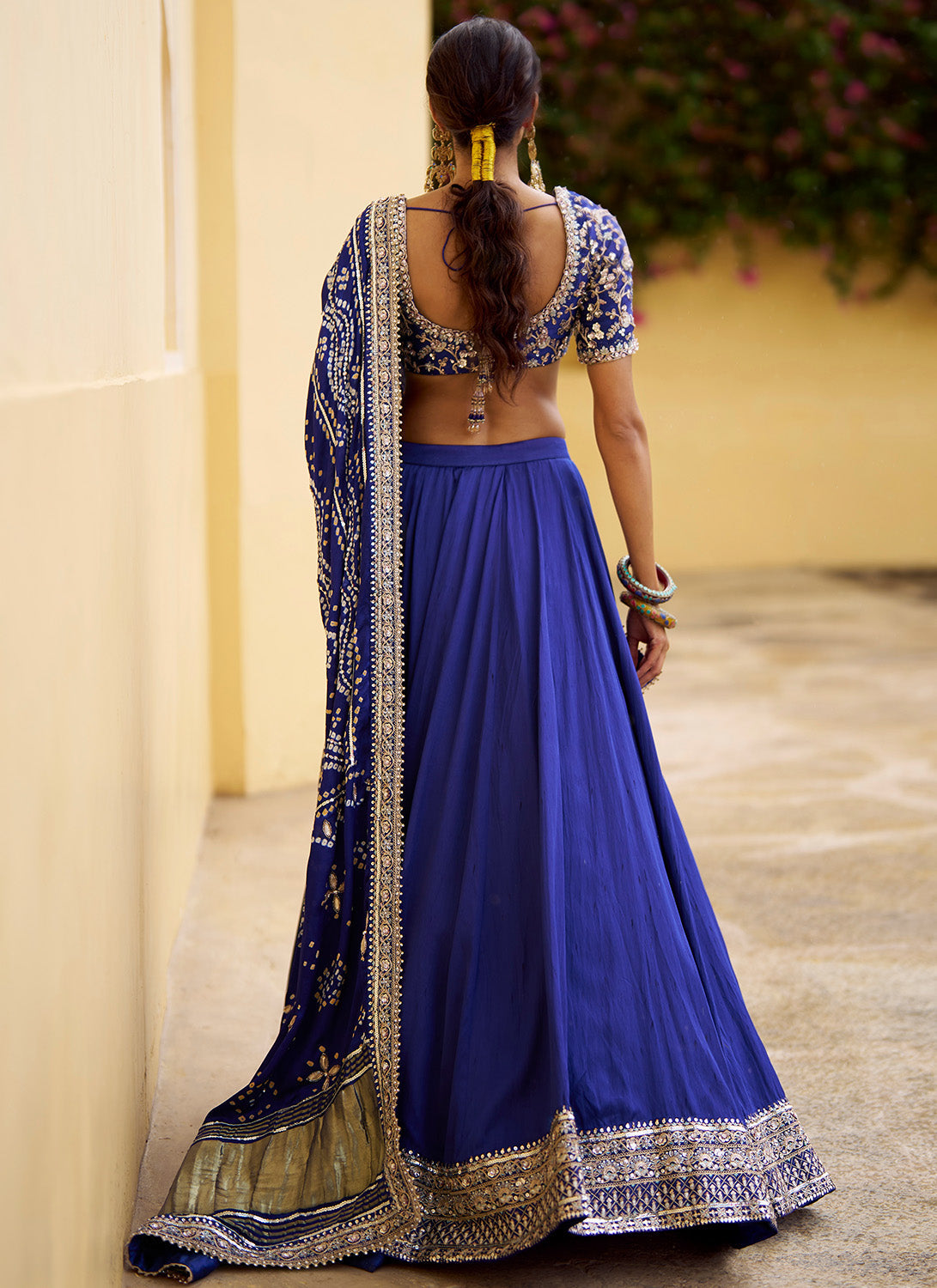 Royal Blue Embroidered Pure Bandhani Lehenga