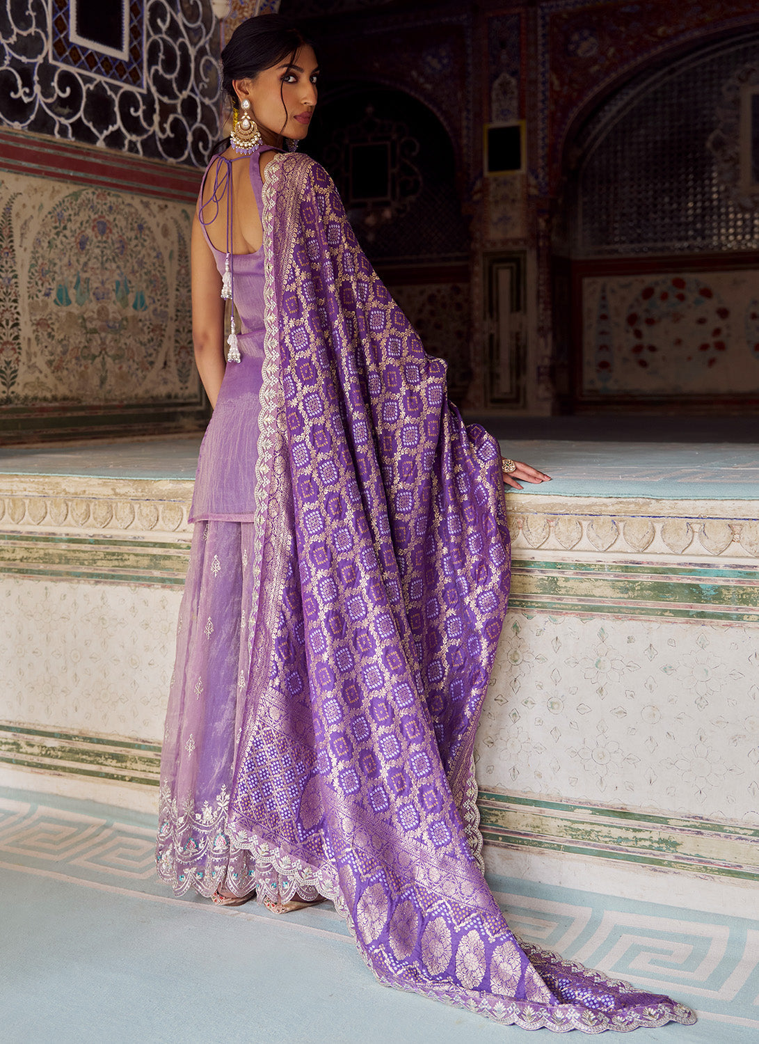 Purple Embroidered Silk Sharara