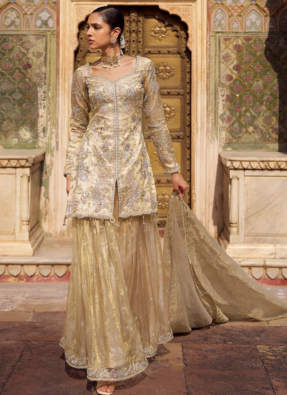 Gold Embroidered Tissue Sharara