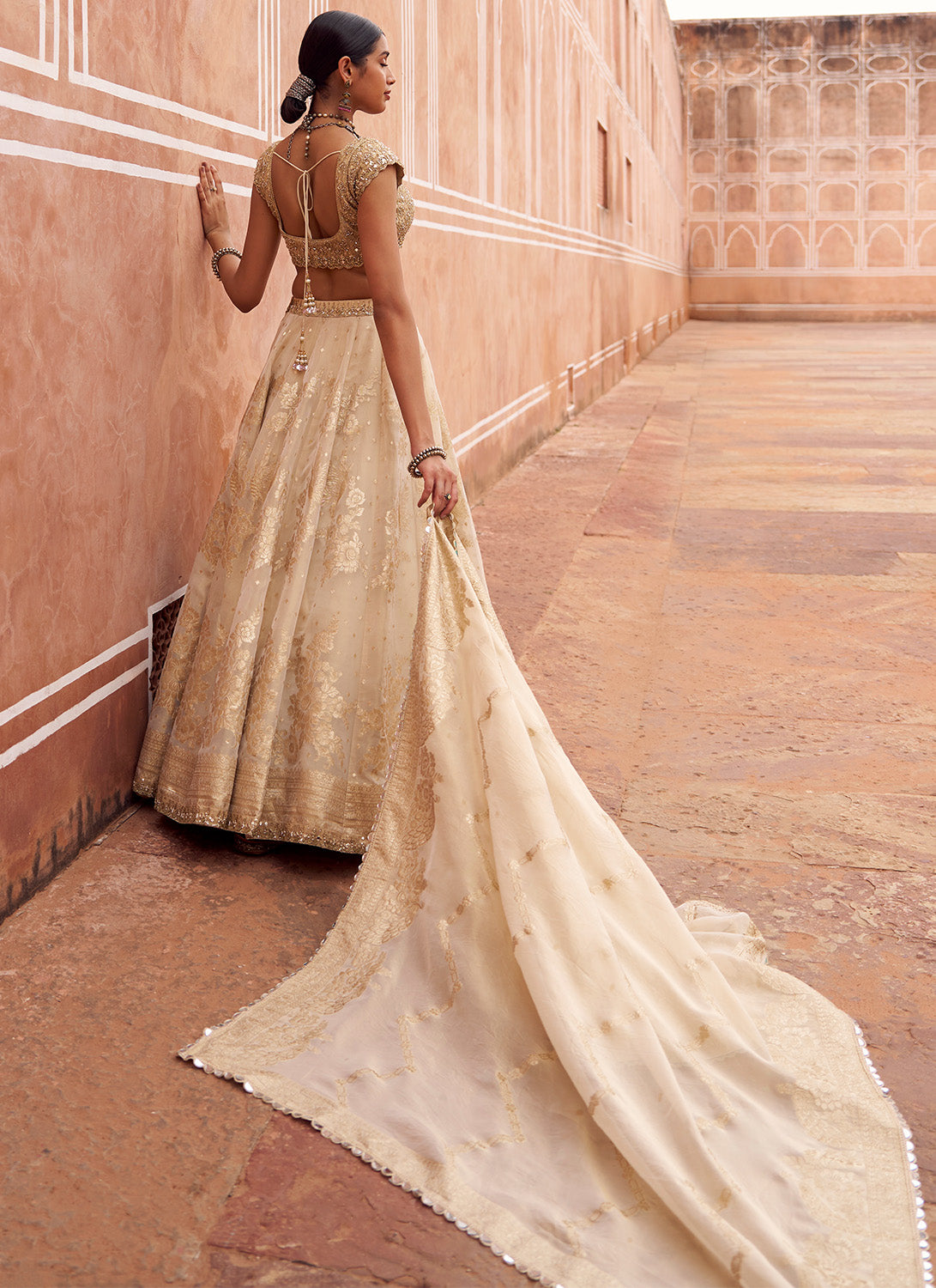 Gold Embroidered Viscose Tissue Lehenga