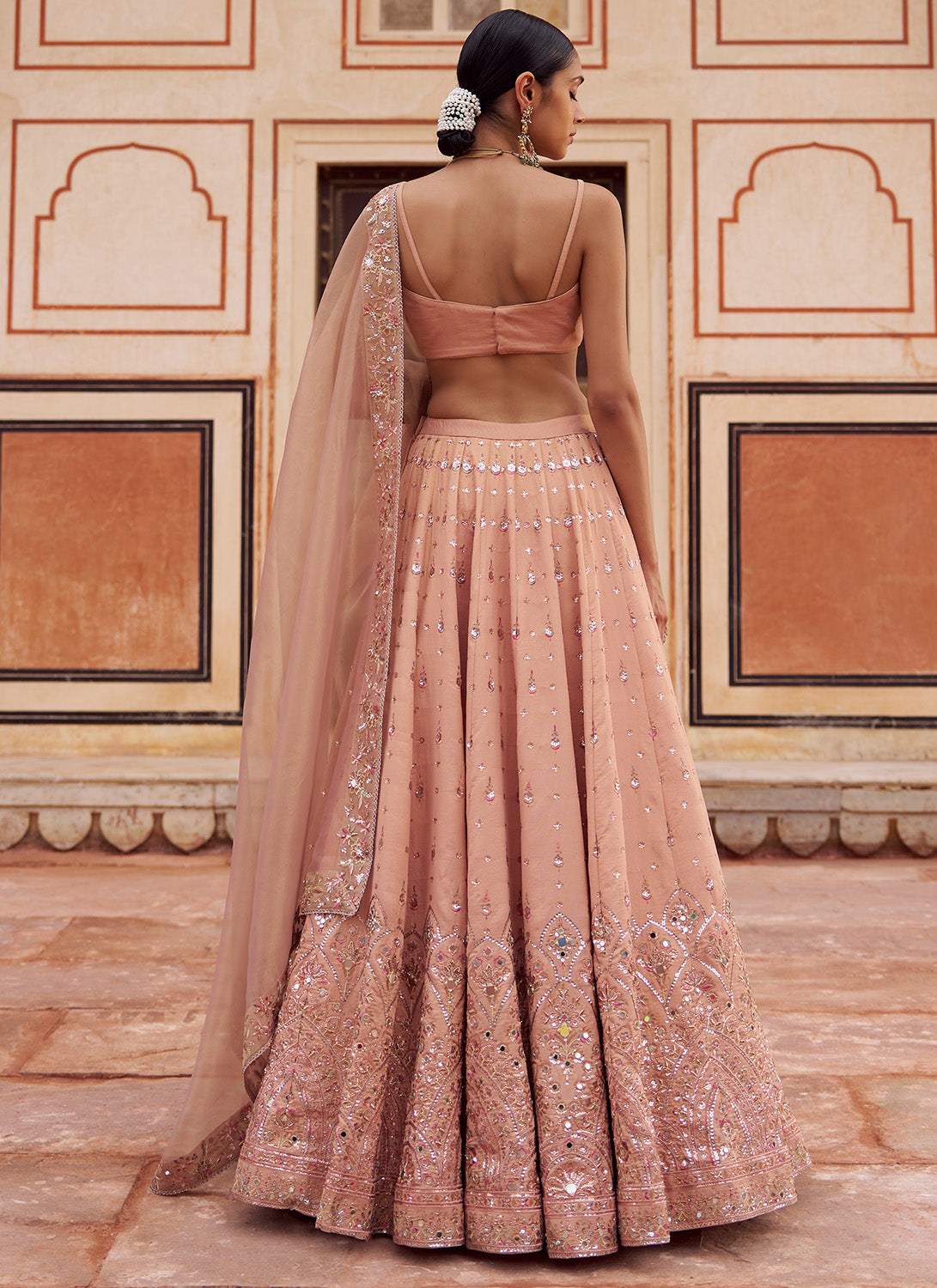 Dusty Nude Embroidered Silk Lehenga