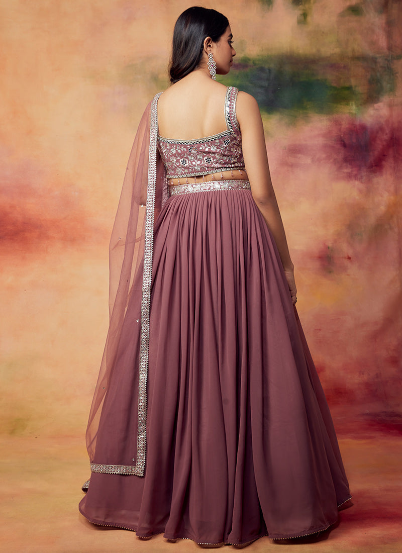 Mauve Embroidered Georgette Lehenga