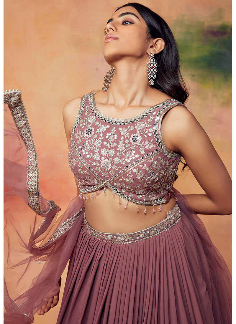 Mauve Embroidered Georgette Lehenga
