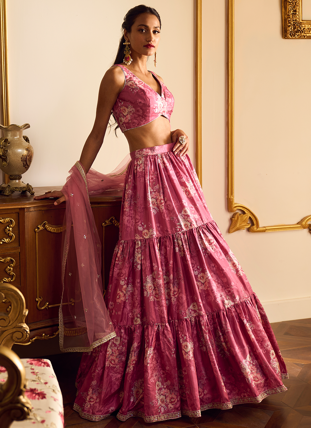 Dusty Pink Floral Lehenga