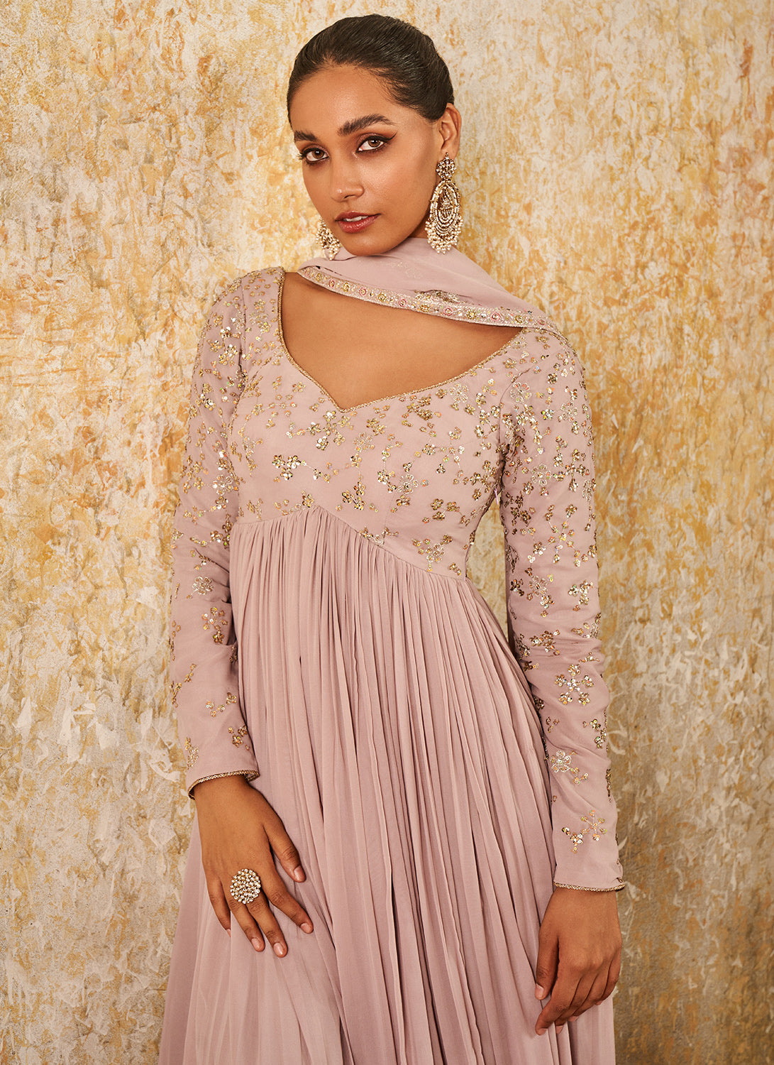 Mauve Embroidered Georgette Anarkali