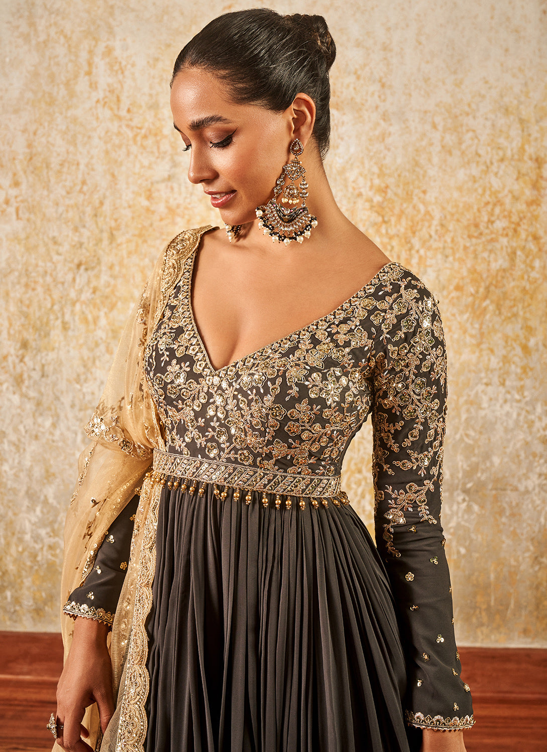 Dark Grey Embroidered Anarkali