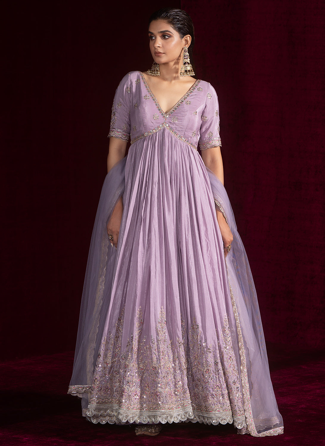 Lavender Embroidered Crepe Anarkali