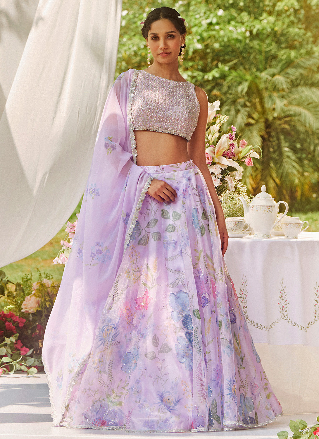 Lavender Multicolor Floral Embroidered Lehenga