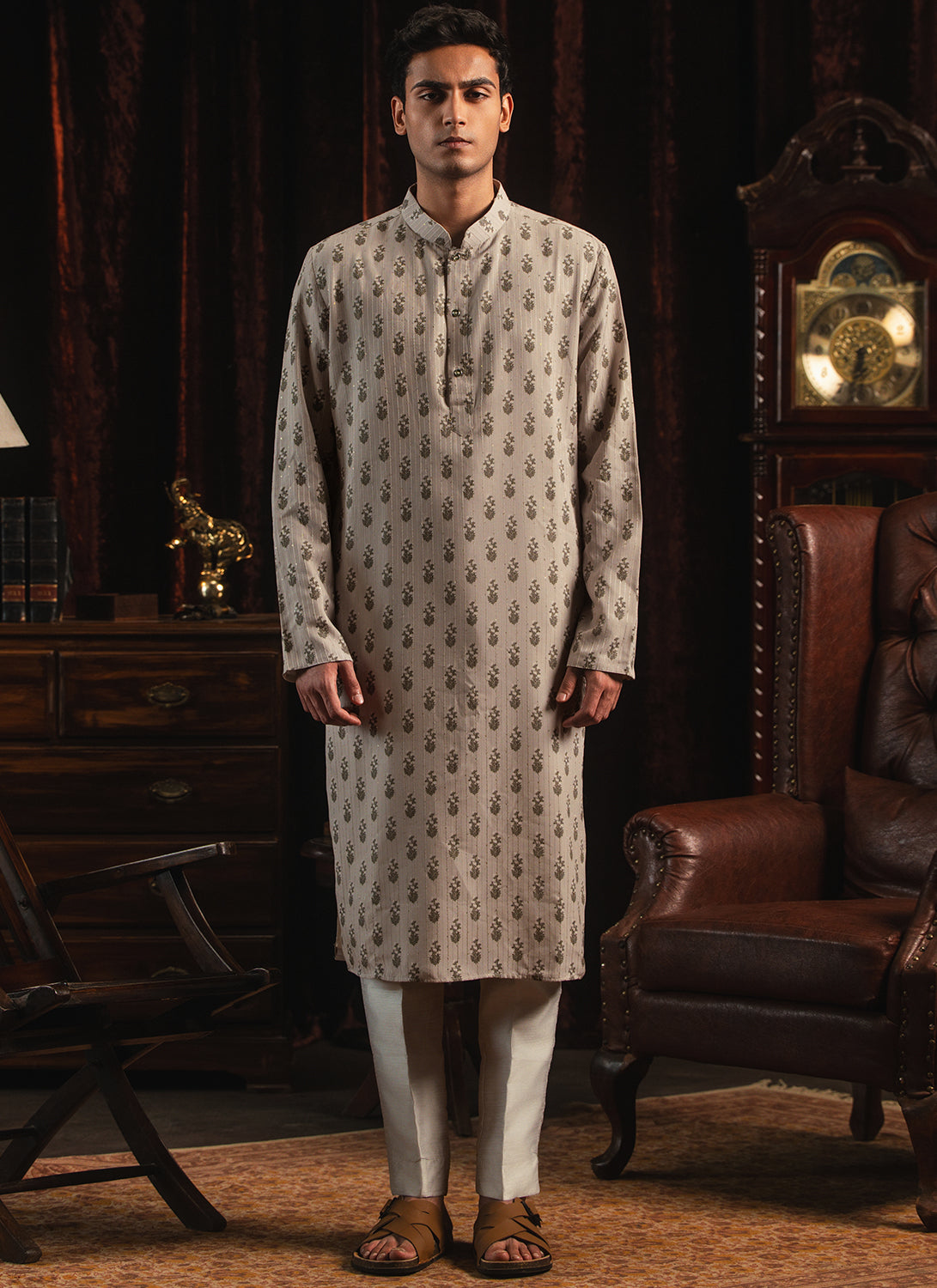 Light Grey Printed Kurta Set