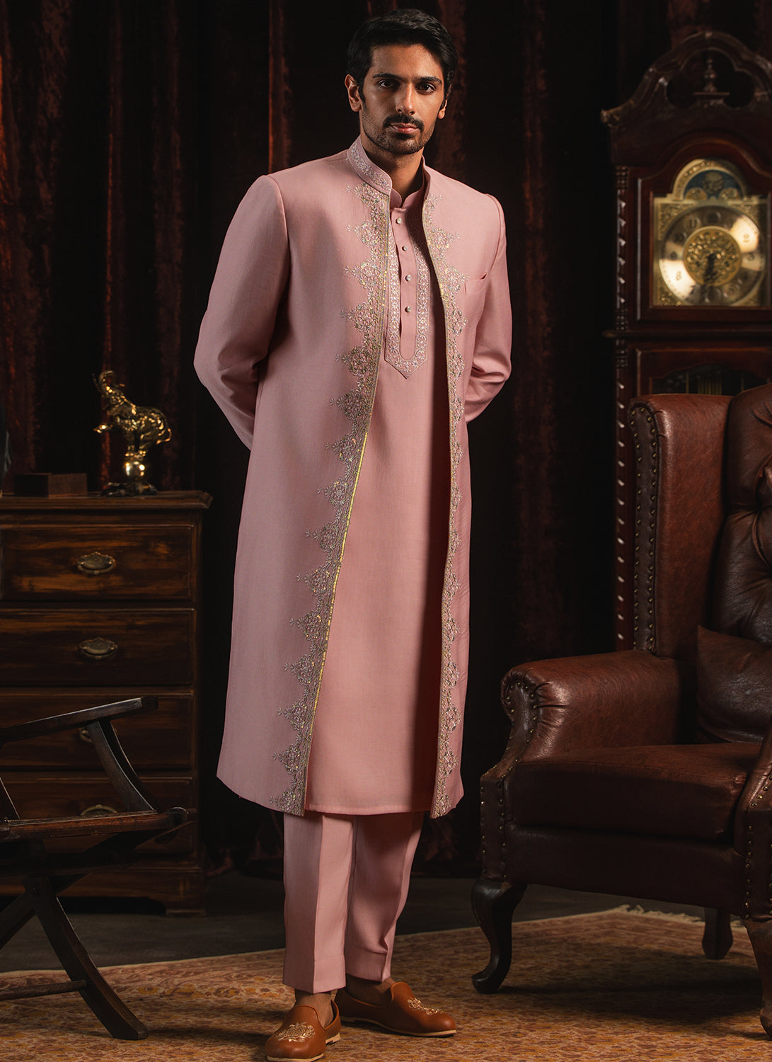 Light Pink Embroidered Sherwani Set