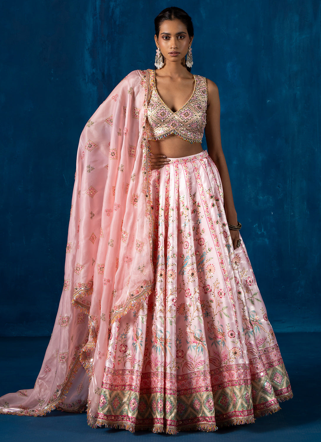 Light Pink Multicolor Embroidered Lehenga