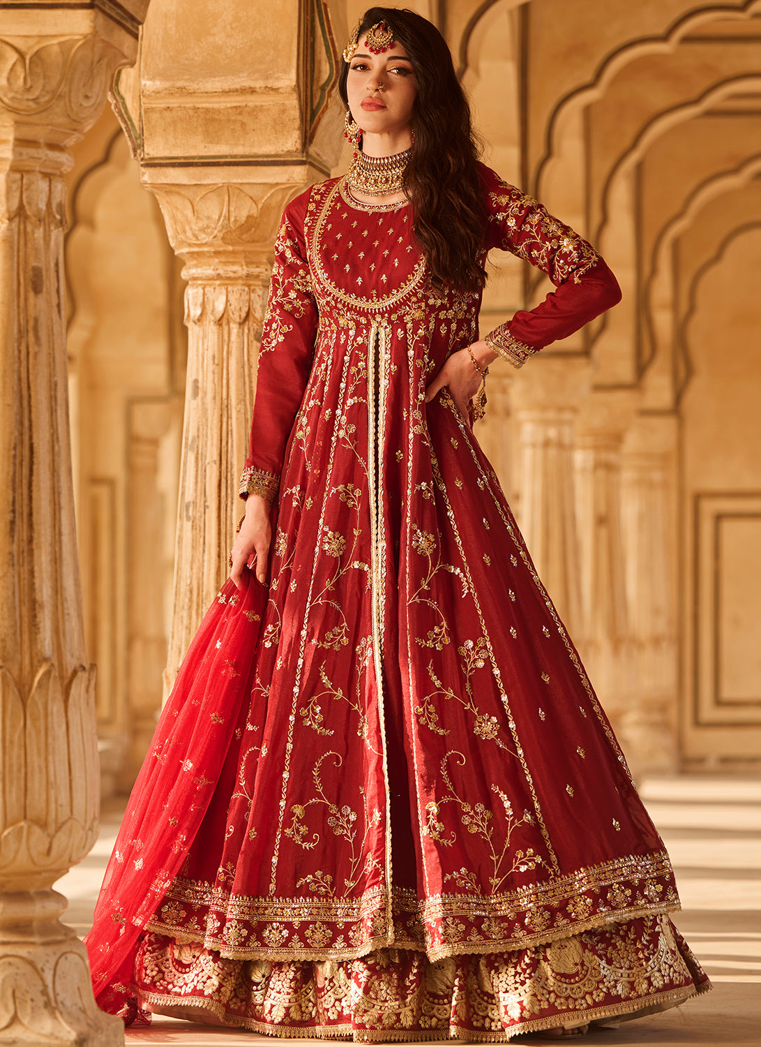 Maroon Embroidered Georgette Anarkali