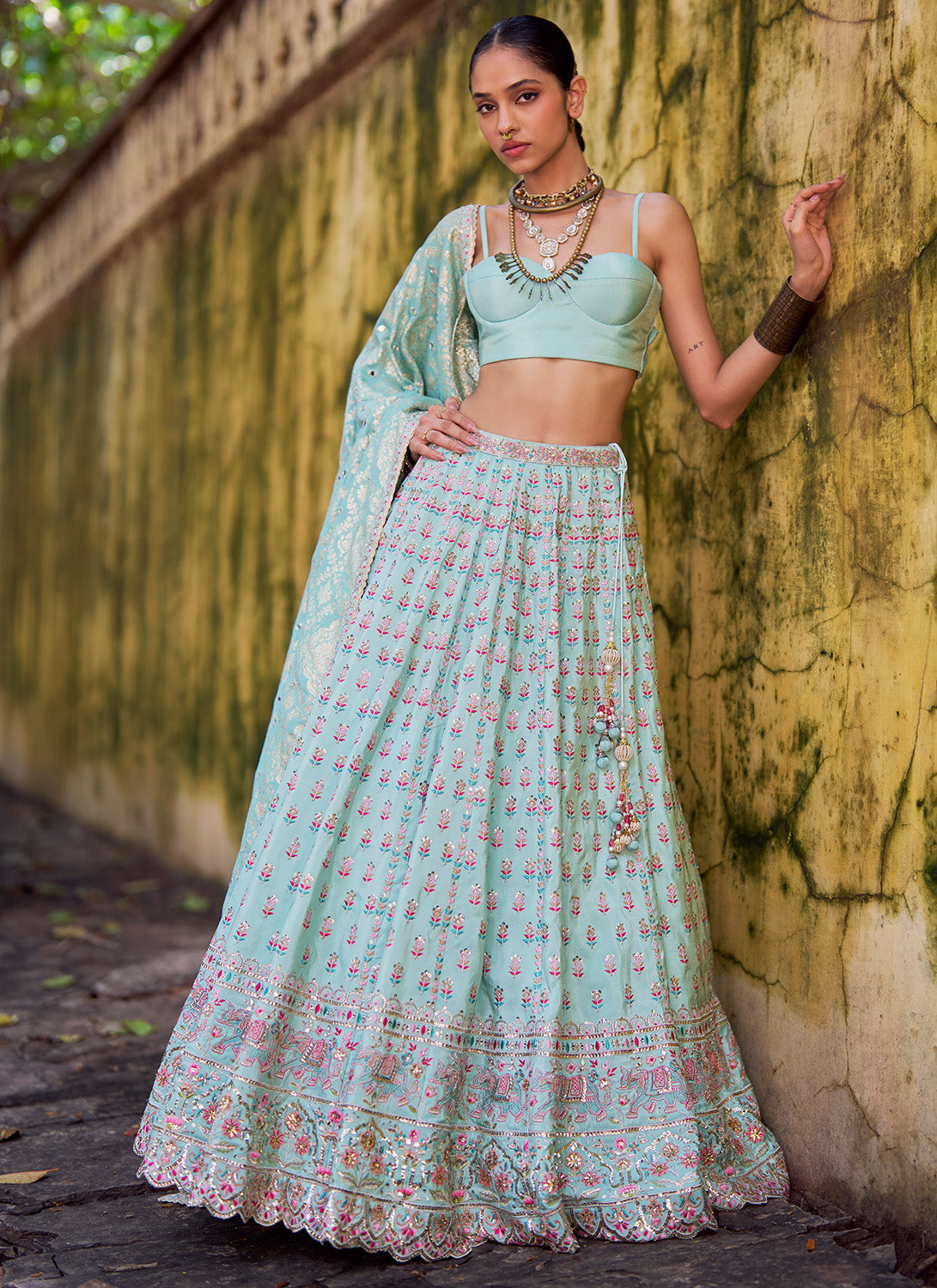 Mint Green Embroidered Lehenga