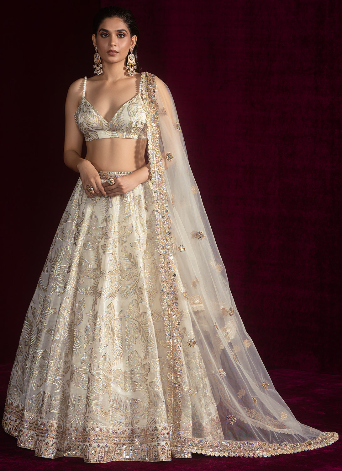 Off White Embroidered Organza Lehenga