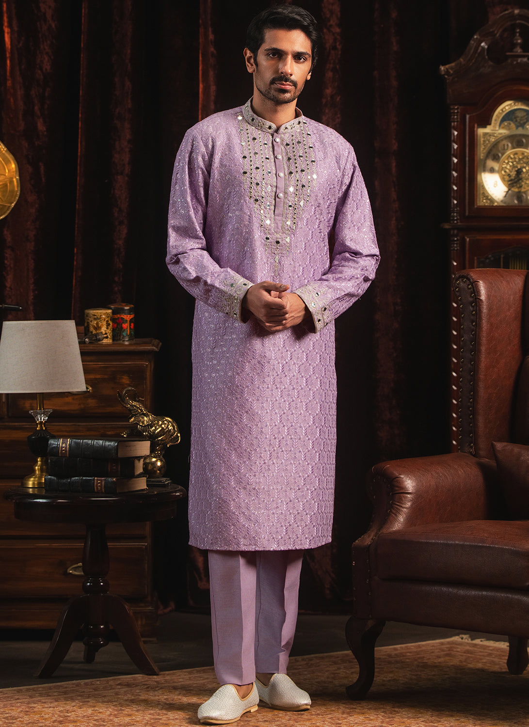 Purple Mirror Embroidered Kurta Set