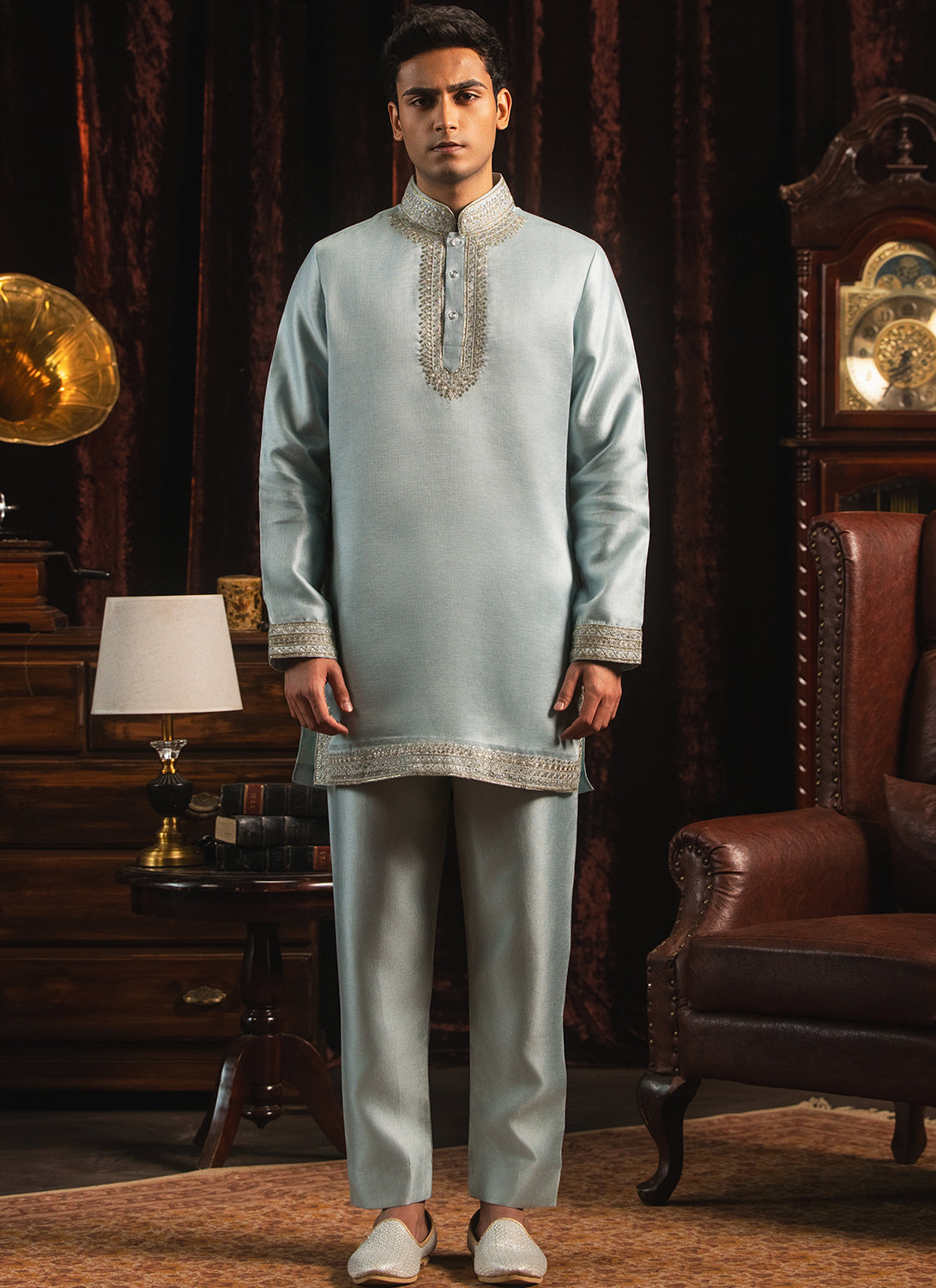 Soft Blue Embroidered Kurta Set