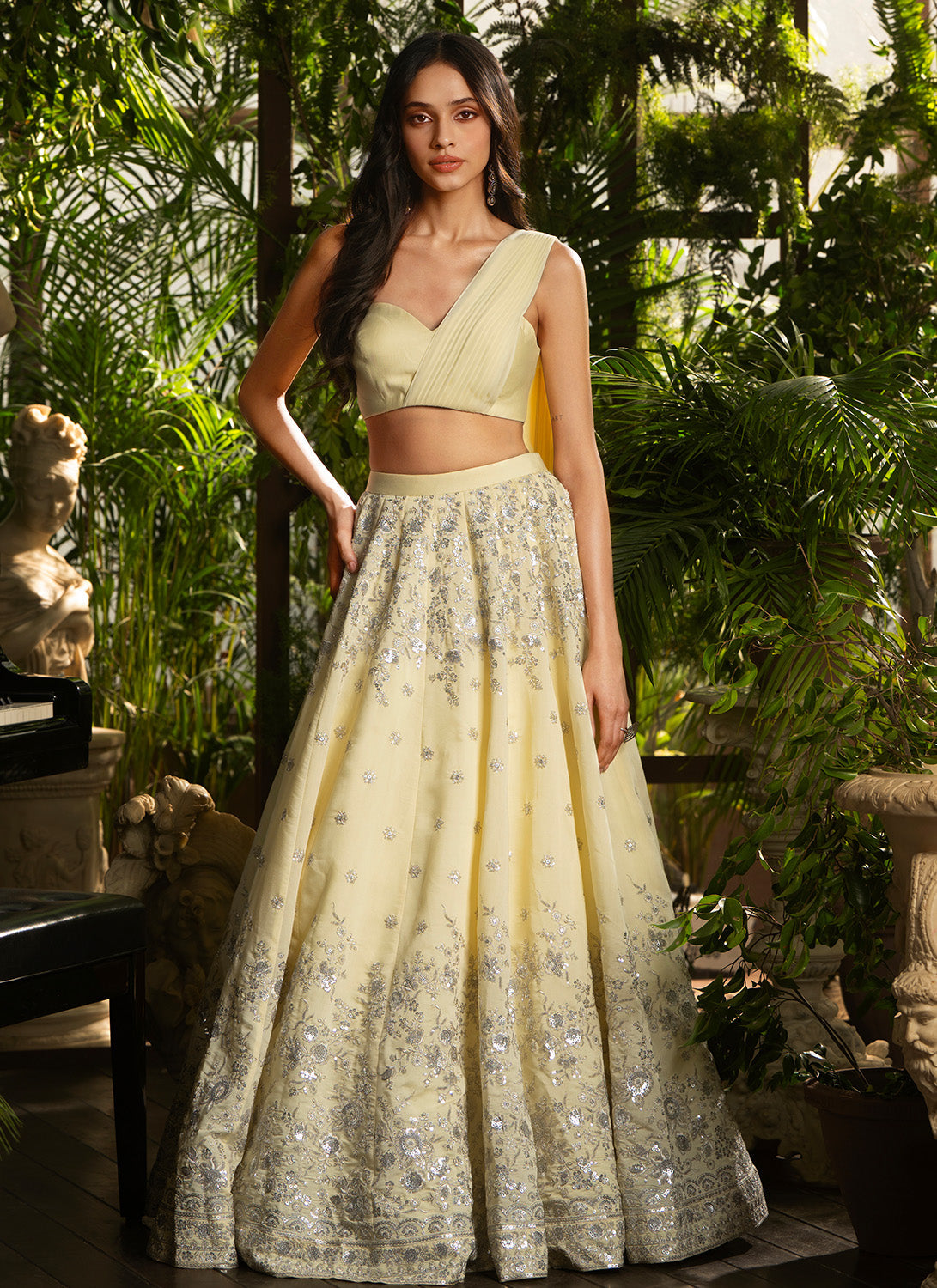Soft Yellow Embroidered Georgette Lehenga