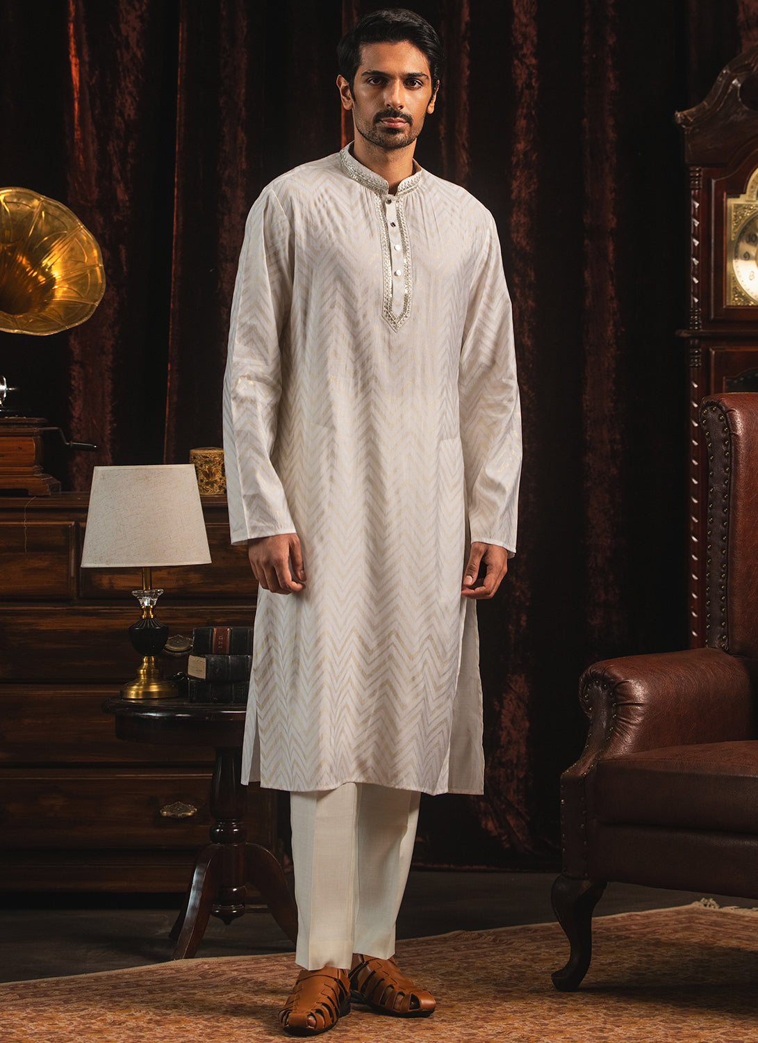 White Foil Printed Kurta Set