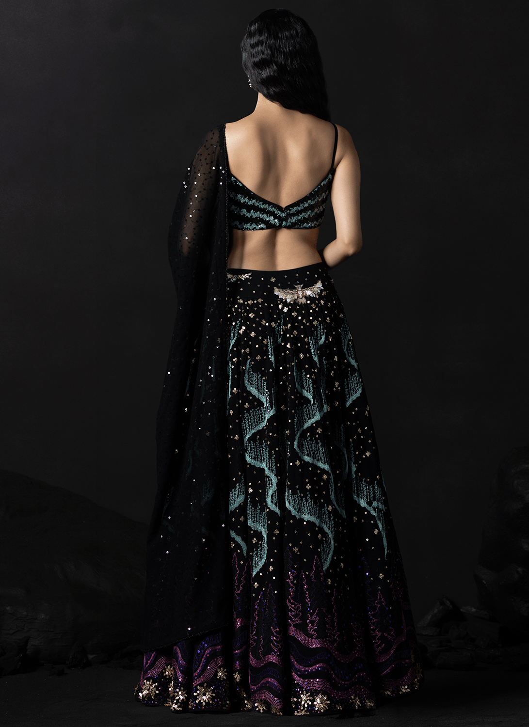 Black Embroidered Georgette Lehenga - Lashkaraa