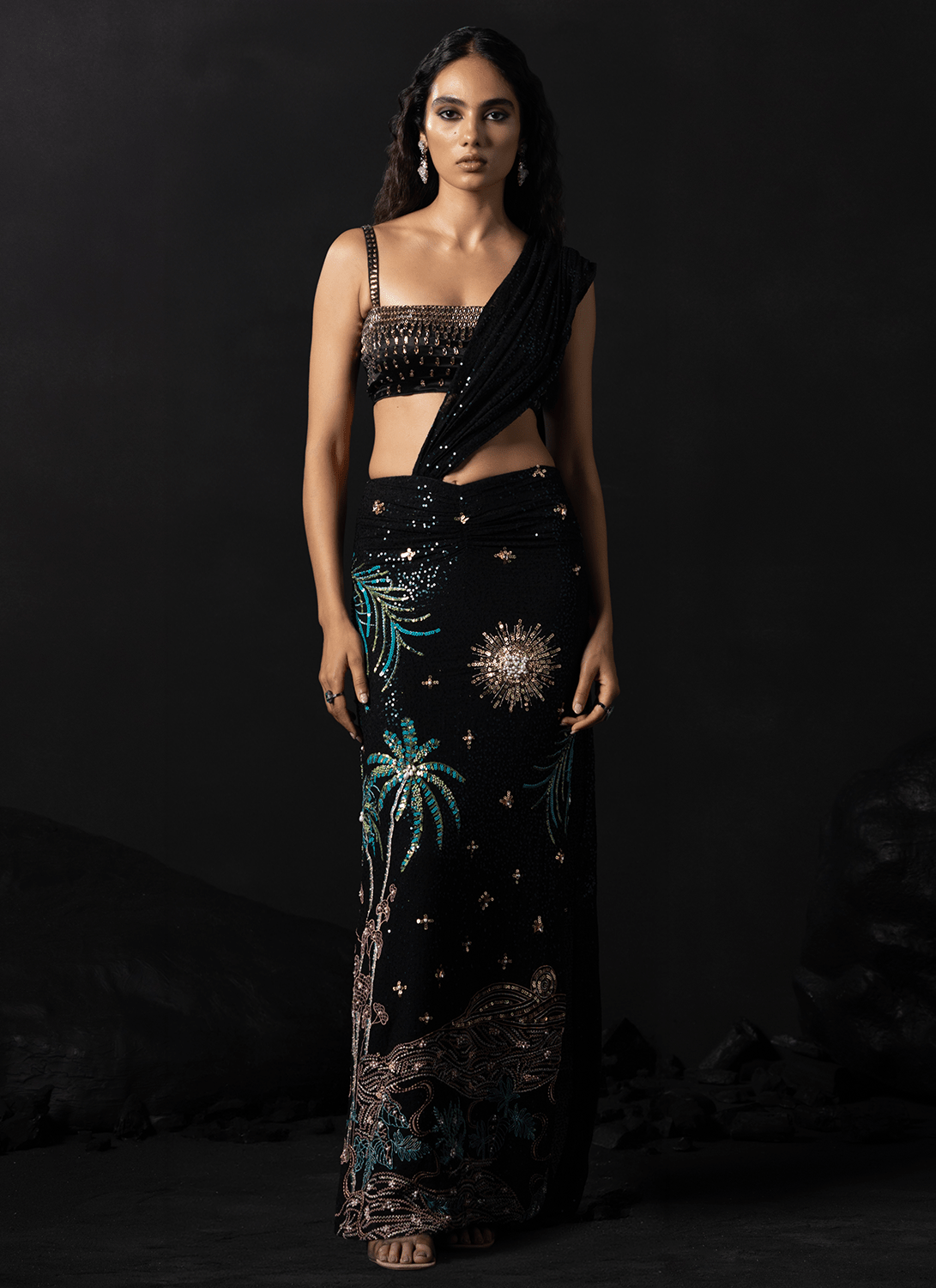 Black Embroidered Georgette Saree - Lashkaraa