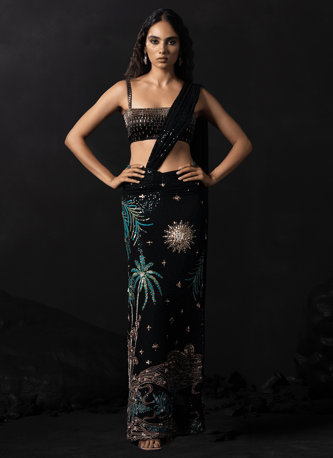 Black Embroidered Georgette Saree - Lashkaraa