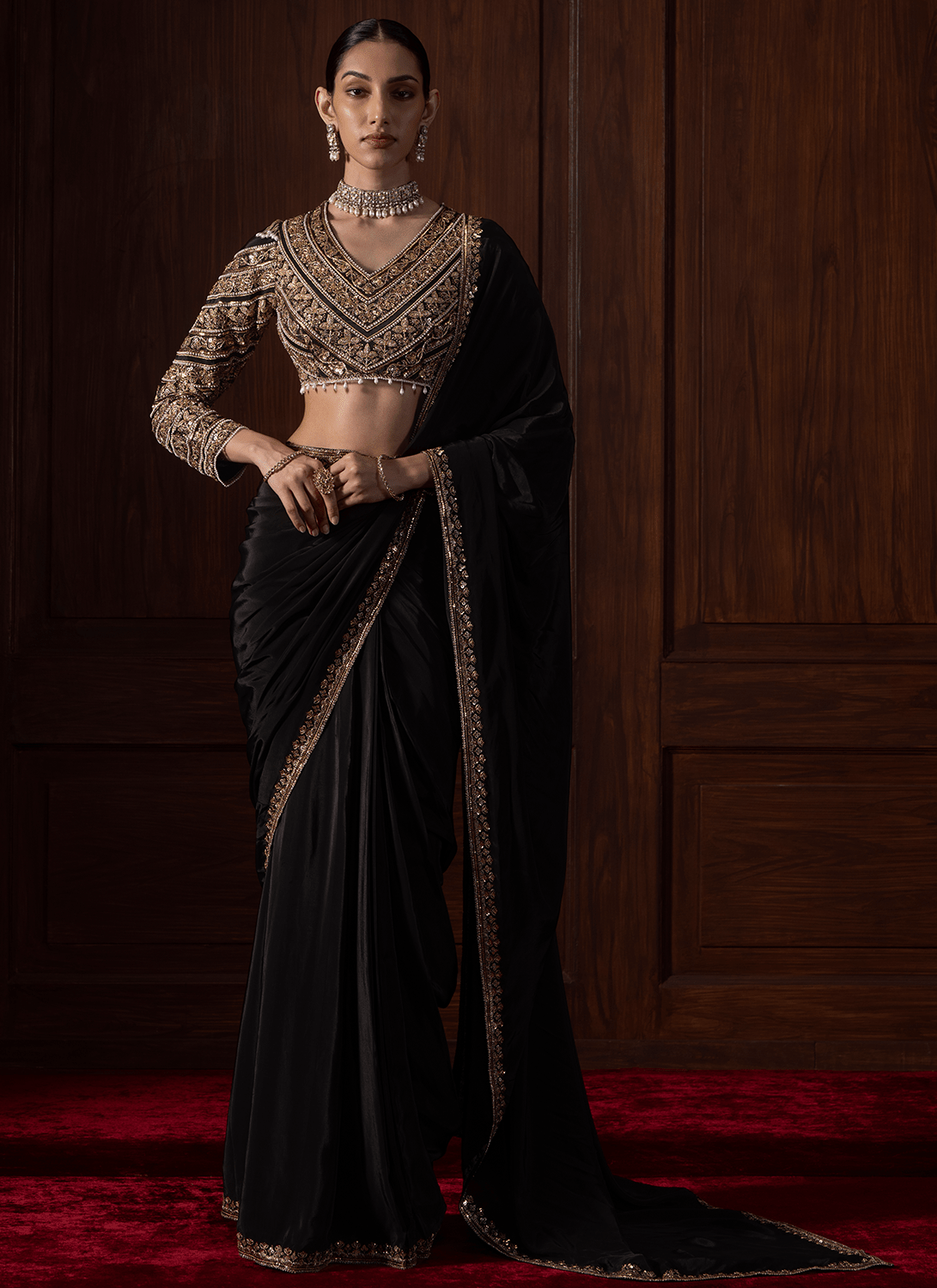 Black Embroidered Silk Saree - Lashkaraa