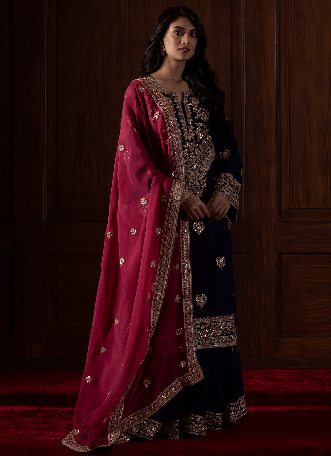 Blue and Magenta Embroidered Silk Sharara - Lashkaraa
