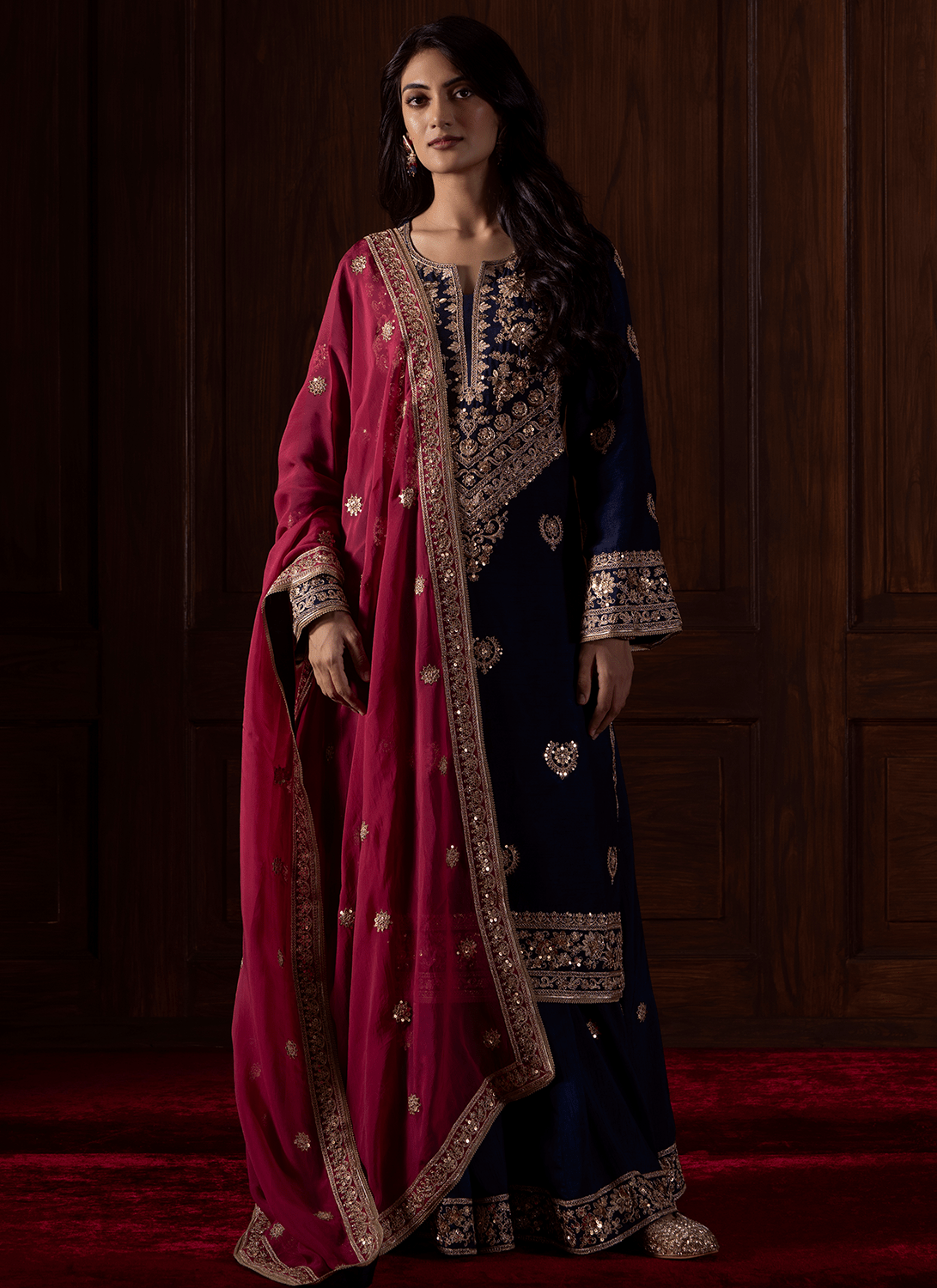 Blue and Magenta Embroidered Silk Sharara - Lashkaraa