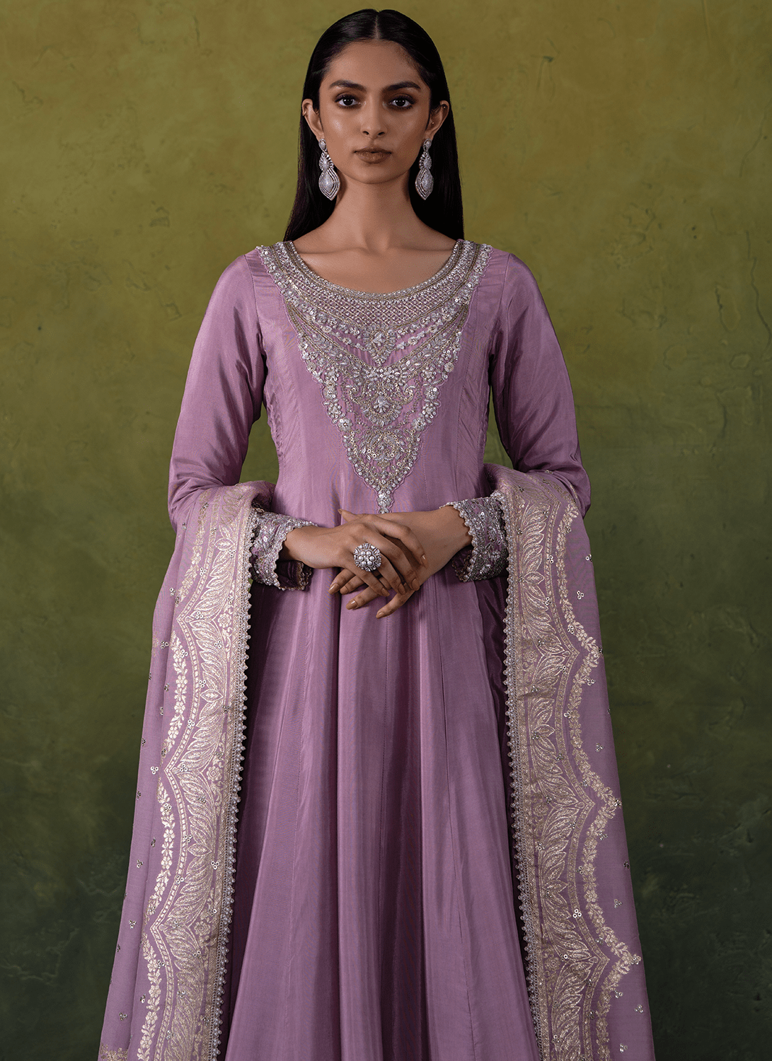 Dusty Lilac Embroidered Viscose Silk Anarkali - Lashkaraa