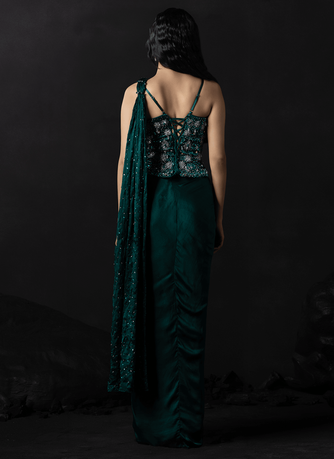 Emerald Green Embroidered Satin Anarkali Gown - Lashkaraa