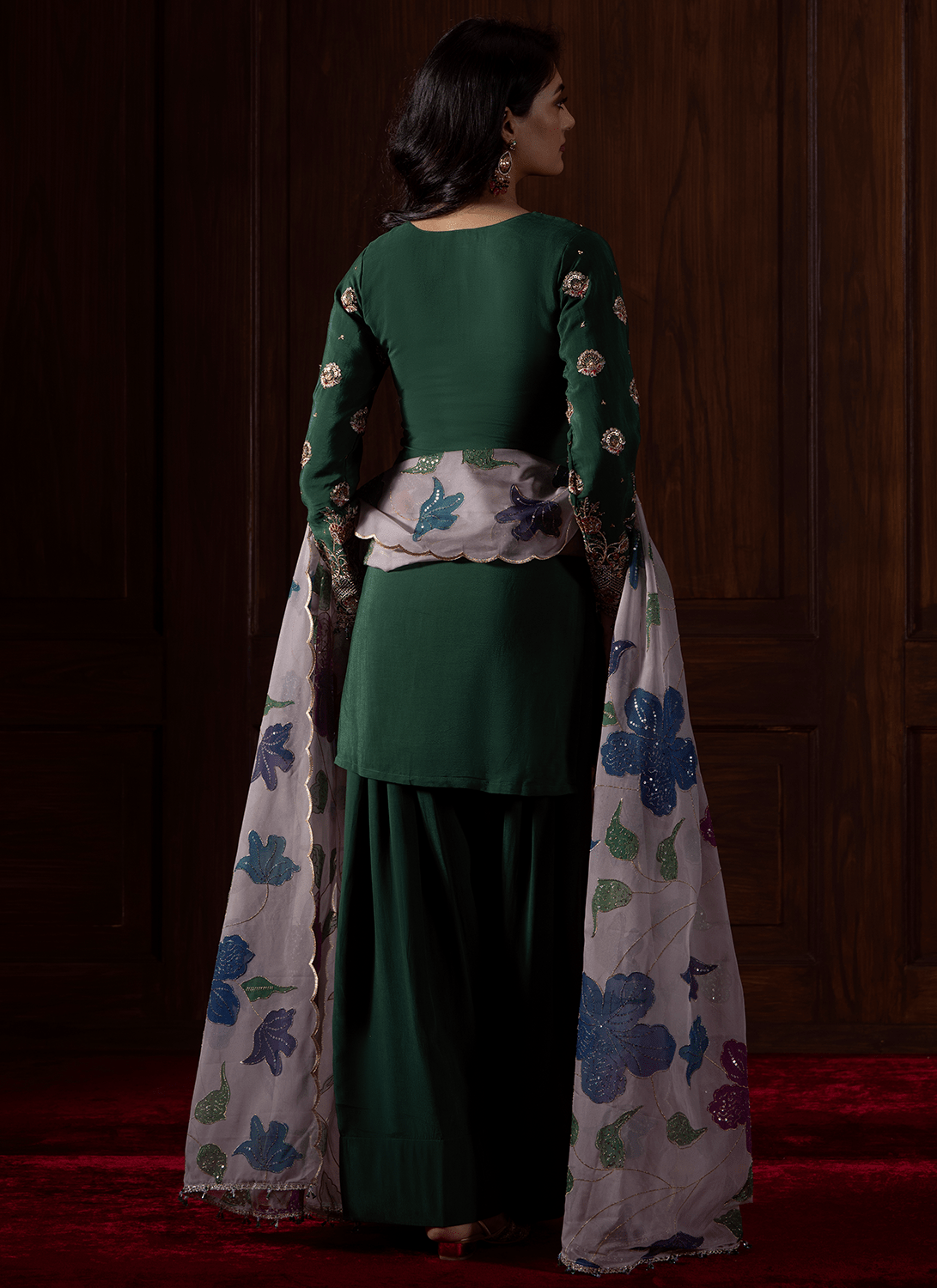 Green Embroidered Crepe Punjabi Suit - Lashkaraa