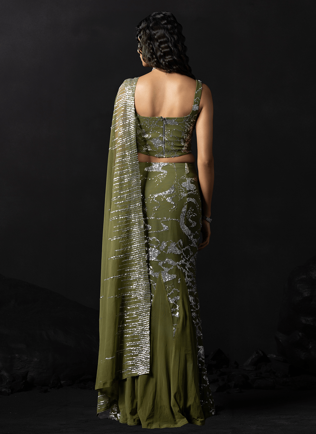 Green Embroidered Net Lehenga - Lashkaraa