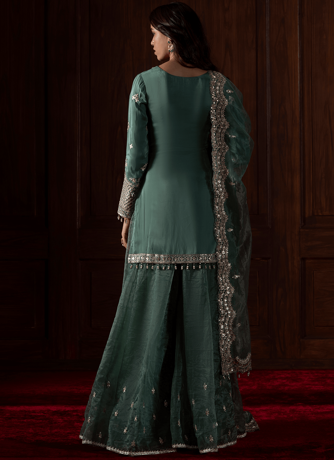 Green Embroidered Silk Sharara - Lashkaraa