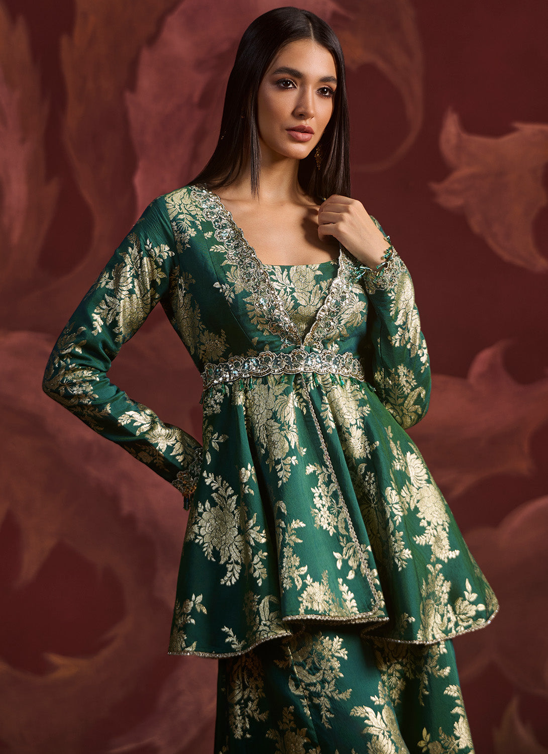 Green Peplum Style Sharara Set