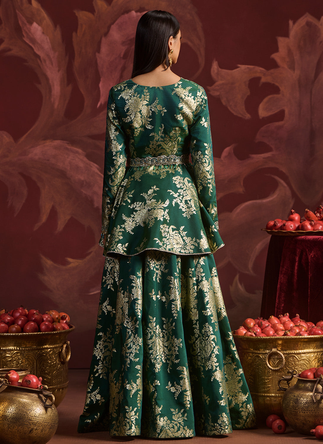 Green Peplum Style Sharara Set